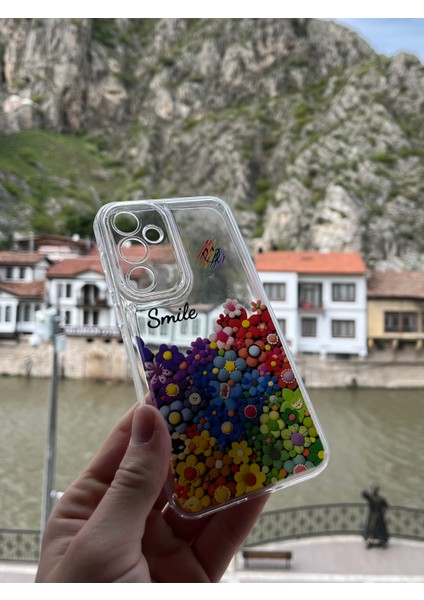 Samsung Galaxy A16 Uyumlu Kılıf Kamera Korumalı Gülümseme Çiceği Baloncuk Baskılı Şeffaf Kapak modelleri