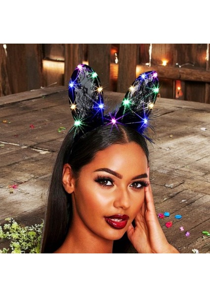 Vıp Kalite Siyah Dantelli LED Işıklı Tavşan Tacı Bekarlığa Veda Tacı Kostüm Aksesuarları