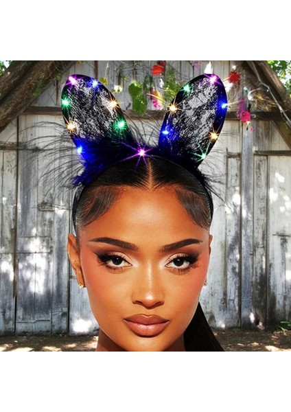 Vıp Kalite Siyah Dantelli LED Işıklı Tavşan Tacı Bekarlığa Veda Tacı Kostüm Aksesuarları modelleri