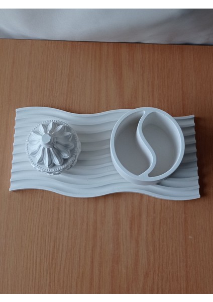 Dalgalı Beton Sunum Tepsisi, Lotus Çiçeği Saklama Kabı ve Yingyang Küçük Saksı 3'lü Set