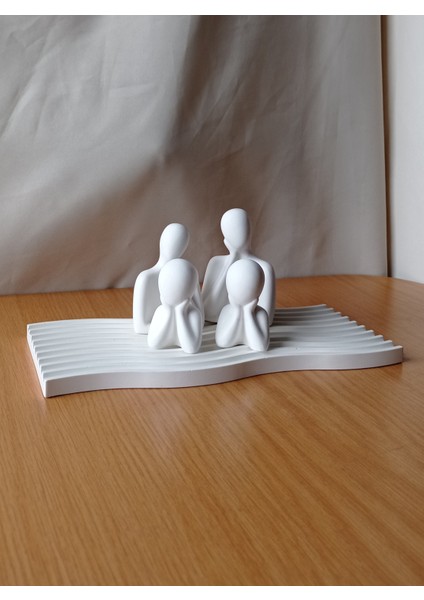 Dalgalı Beton Sunum Tepsisi & 4'lü Biblo Aile 5'li Set
