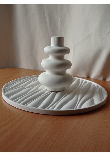 Dalgalı Beton Yuvarlak Büyük Tepsi & Büyük Dalgalı Vazo 2'li Set fiyatları