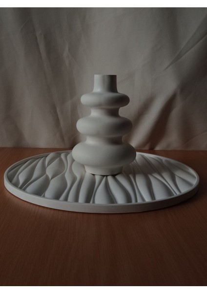 Dalgalı Beton Yuvarlak Büyük Tepsi & Büyük Dalgalı Vazo 2'li Set fırsatları