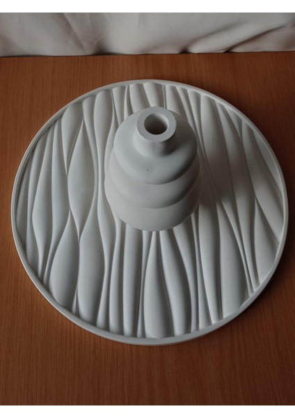 Dalgalı Beton Yuvarlak Büyük Tepsi & Büyük Dalgalı Vazo 2'li Set indirimleri