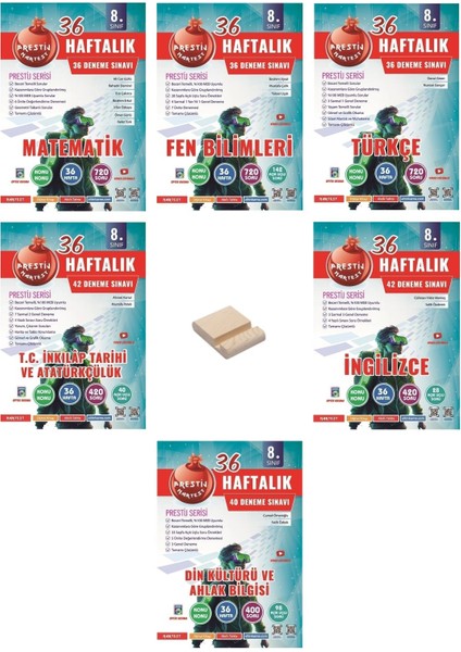 Lgs 8. Sınıf Prestij Serisi Haftalık Tüm Dersler 6lı Deneme Seti + Telefon Tutucu