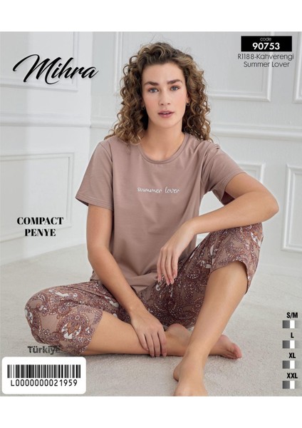 Kadın Bisiklet Yaka Compact Penye Likralı Kapri Kısa Kol Pijama Takımı 90753K - 1 Adet fiyatları