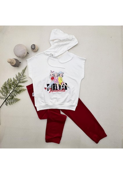 3-4-5 Yaş Forever Cici Kızlar Baskılı Kapşonlu 2li Kız Çocuk Takımı