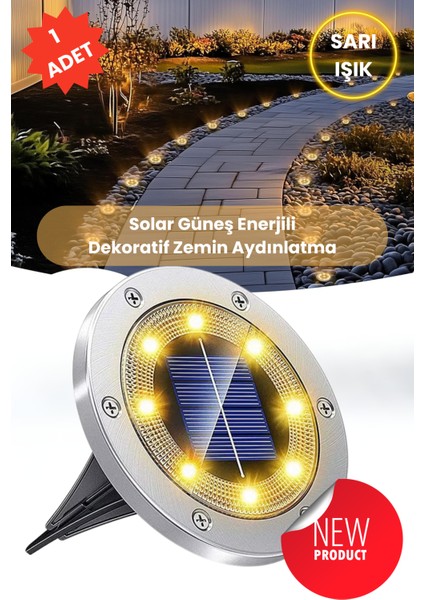 1ADET Güneş Enerjili Ultra Parlak Smd 8led Çim Zemin Bahçe Aydınlatma Paslanmaz Çelik Abs