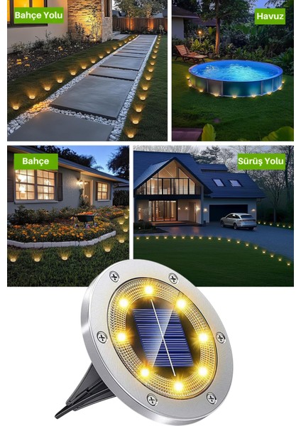 1ADET Güneş Enerjili Ultra Parlak Smd 8led Çim Zemin Bahçe Aydınlatma Paslanmaz Çelik Abs modelleri