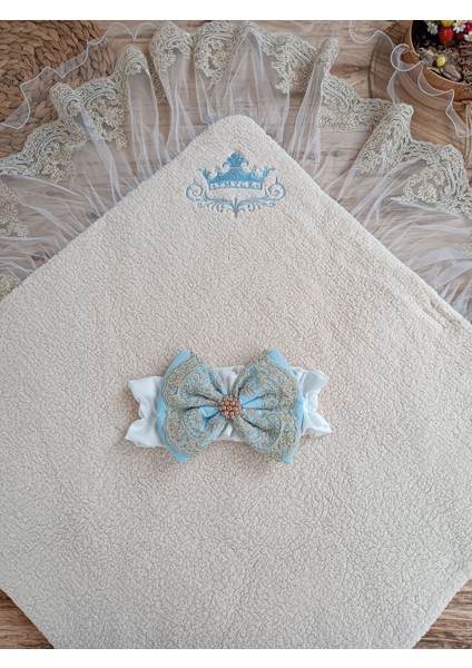 Yenidoğan Kuzulu Taç Nakış Güpürlü Fiyonklu Duvaklı Prizma Taş Unisex Kundak Bebek Battaniyesi fırsatları