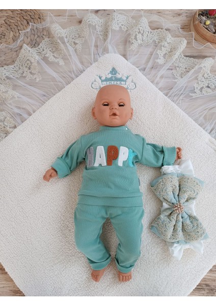 Yenidoğan Kuzulu Taç Nakış Güpürlü Fiyonklu Duvaklı Prizma Taş Unisex Kundak Bebek Battaniyesi modelleri