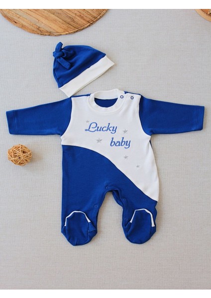 0-3 3-6 Ay Lucky Baby Nakışlı Es Çizgi Boy Şapkalı Erkek Bebek Tulumu