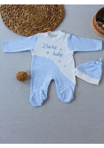 0-3 3-6 Ay Lucky Baby Nakışlı Es Çizgi Boy Şapkalı Erkek Bebek Tulumu
