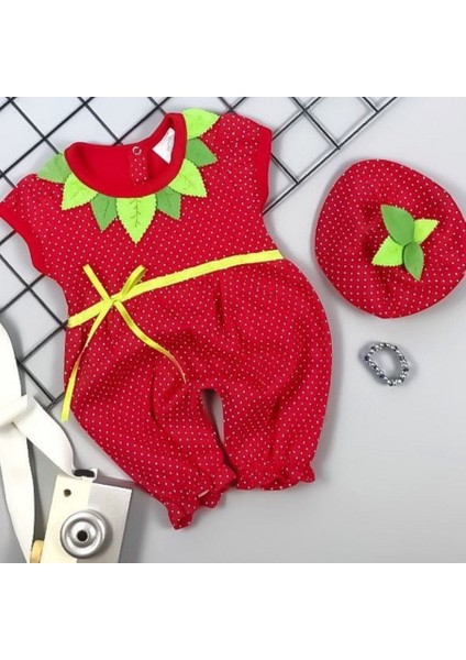 3-6-9 Ay Çilek Bebekler Penye Kumaş Kısa Kollu Kız Erkek Bebek Tulumu