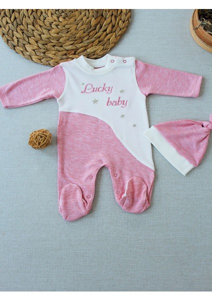 0-3 3-6 Ay Lucky Baby Nakışlı Es Çizgi Boy Şapkalı Kız Bebek Tulumu