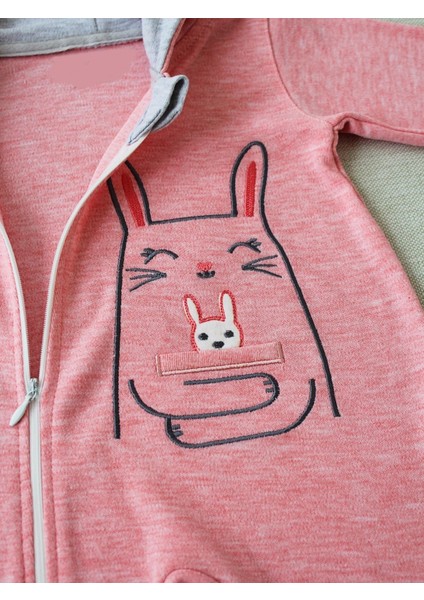 6-9 9-12 Ay Ef Çizgi Boy Fermuarlı Tavşan Nakışlı Kapşonlu Kız Erkek Bebek Tulumu modelleri