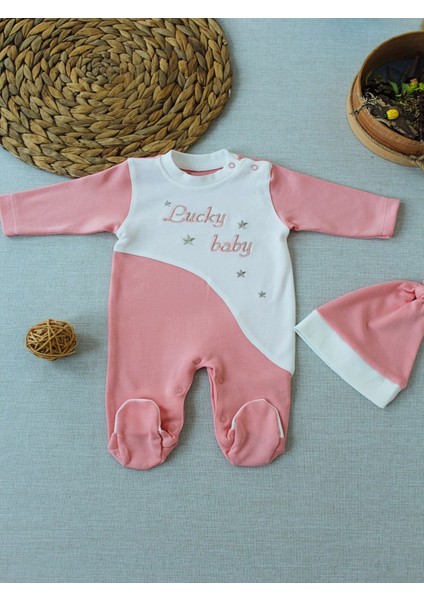 0-3 3-6 Ay Lucky Baby Nakışlı Es Çizgi Boy Şapkalı Kız Bebek Tulumu