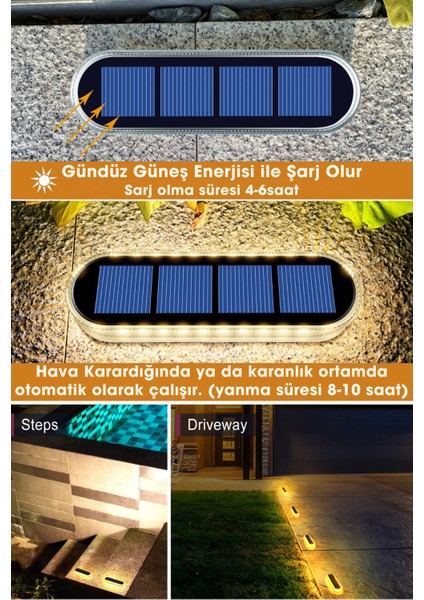 4ADET Solar Premium Kalite 30LEDLI Dekoratif Zemin Bahçe Aydınlatma Güneş Enerjili