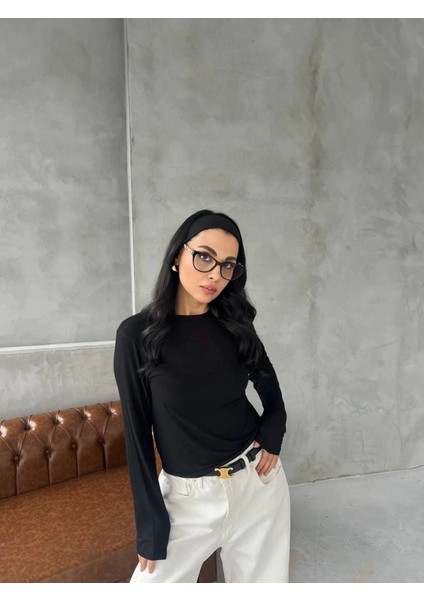 Bisiklet Yaka Uzun Kollu Crop