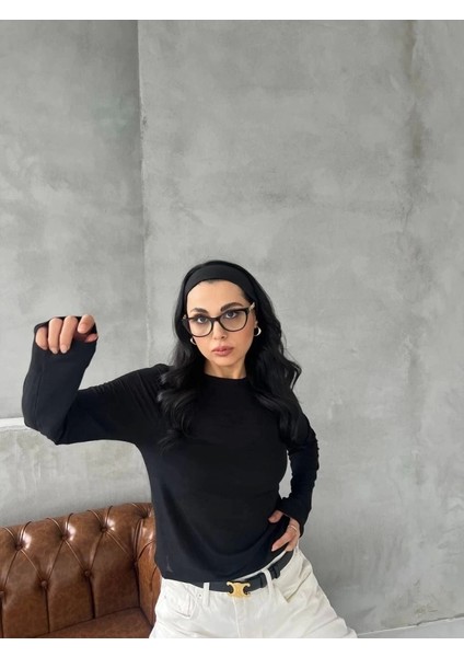 Bisiklet Yaka Uzun Kollu Crop
