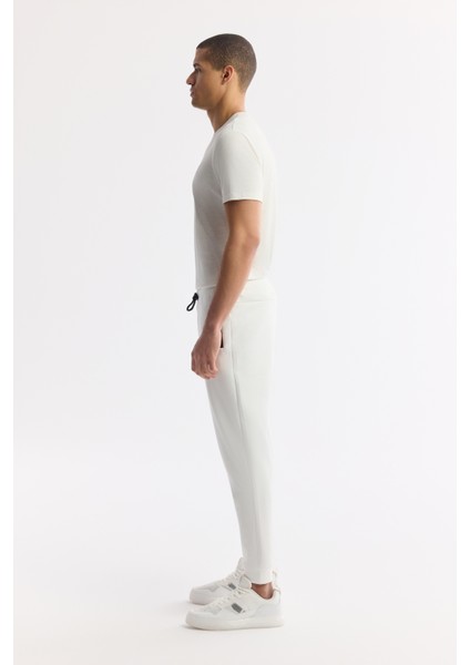 Erkek Beyaz Beli Lastikli Bağcıklı Yandan Fermuarlı Cepli Interlok Jogger B003400