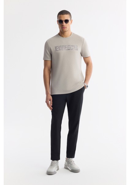 Erkek Gri Bisiklet Yaka Baskılı Bi Stretch İnterlok T-Shirt A51Y1044