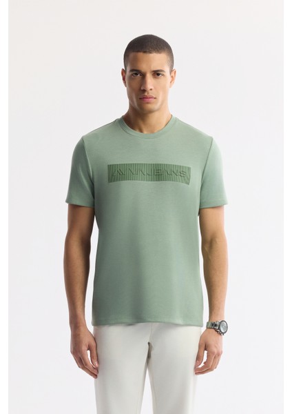 Erkek Nil Yeşili Bisiklet Yaka Bi-Stretch İnterlok Regular Fit T-Shirt A51Y1021