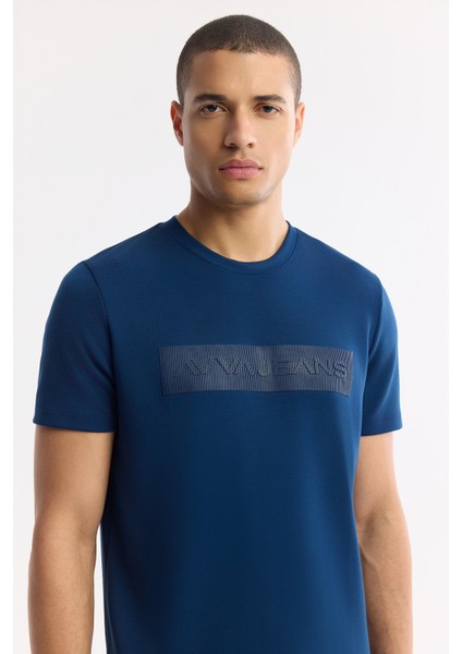 Erkek Petrol Mavi Bisiklet Yaka Bi-Stretch İnterlok Regular Fit T-Shirt A51Y1021 fiyatları