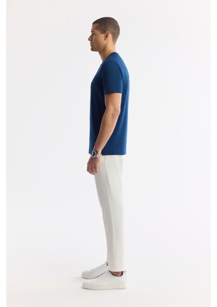 Erkek Petrol Mavi Bisiklet Yaka Bi-Stretch İnterlok Regular Fit T-Shirt A51Y1021 modelleri