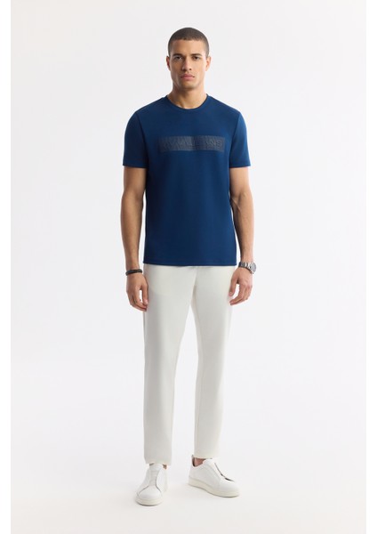 Erkek Petrol Mavi Bisiklet Yaka Bi-Stretch İnterlok Regular Fit T-Shirt A51Y1021 indirimleri