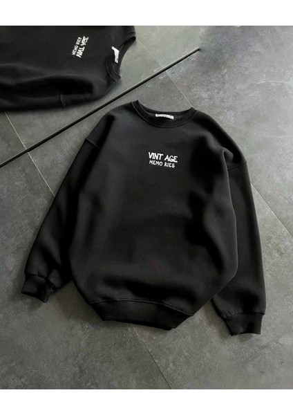 Bisiklet Yaka Üç Iplik Baskılı Oversize Sweatshirt