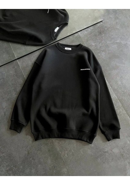 Kışlık Bisiklet Yaka Oversize Baskılı Sweatshirt