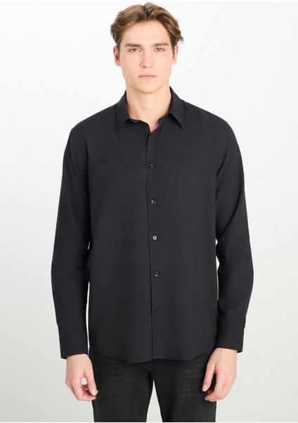%100 Pamuk Regular Fit Normal Kesim Uzun Kollu Siyah Gömlek fiyatları