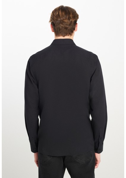 %100 Pamuk Regular Fit Normal Kesim Uzun Kollu Siyah Gömlek indirimleri