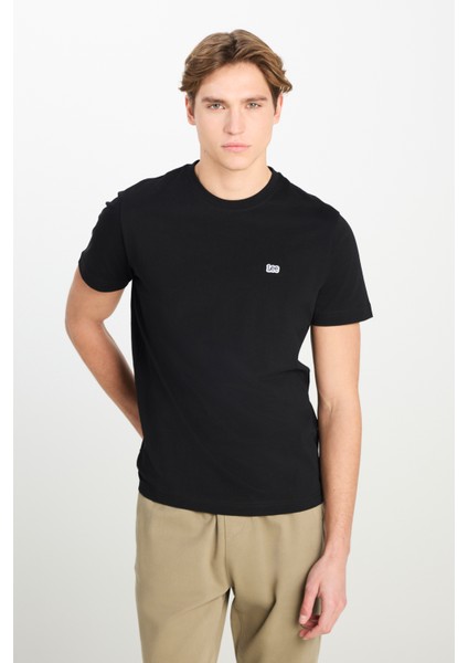 Regular Fit Normal Kesim Bisiklet Yaka Pamuklu Siyah Tişört