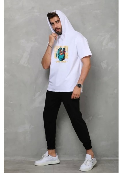 Kapşonlu Kolsuz Oversize Baskılı Tişört