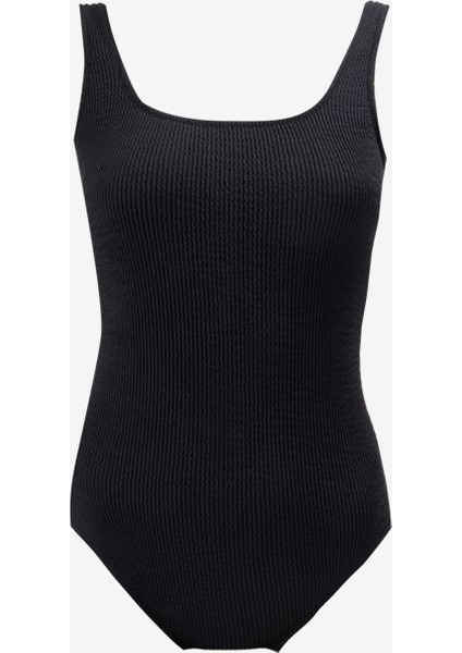 Siyah Kadın U Yaka Dokulu Mayo Rinda