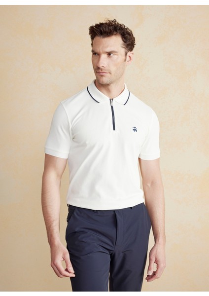 Polo Yaka Kırık Beyaz Erkek T-Shirt BBSS25MTS016