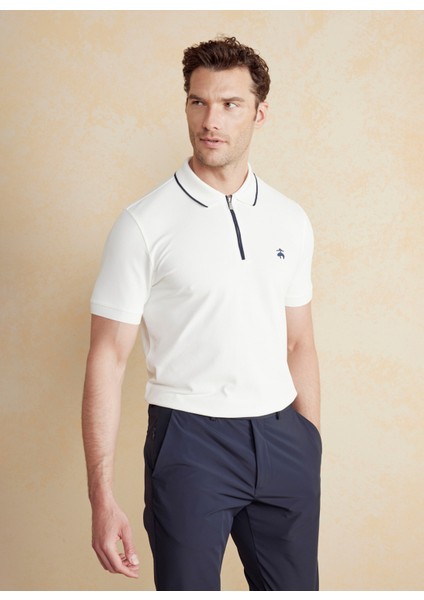 Polo Yaka Kırık Beyaz Erkek T-Shirt BBSS25MTS016