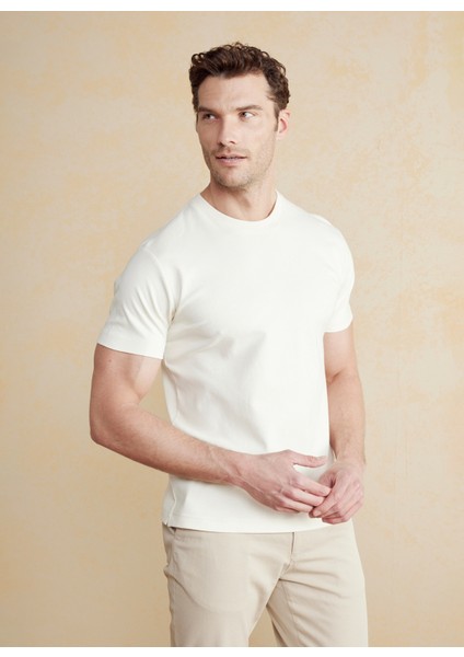 Bisiklet Yaka Bej Erkek T-Shirt BBSS25MTS011