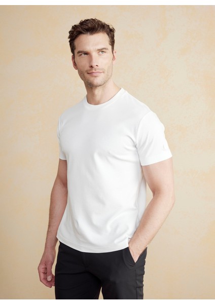 Bisiklet Yaka Kırık Beyaz Erkek T-Shirt BBSS25MTS011 fiyatları