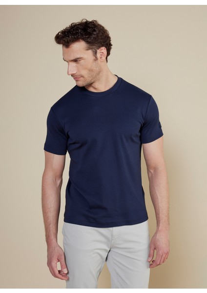 Bisiklet Yaka Lacivert Erkek T-Shirt BBSS25MTS011 modelleri