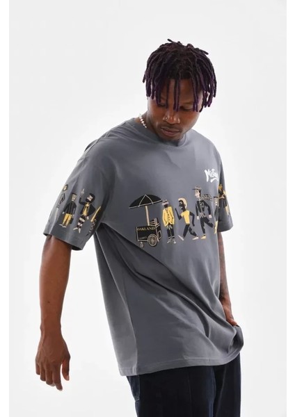 Bisiklet Yaka Baskılı Oversize Tshirt