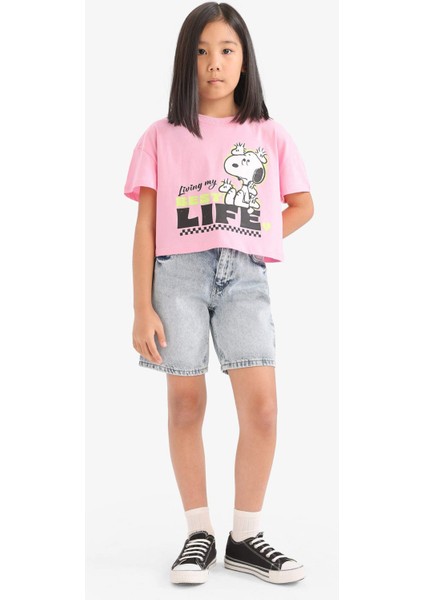 Kız Çocuk Snoopy Bisiklet Yaka Kısa Kollu Tişört E8160A825HS fiyatları