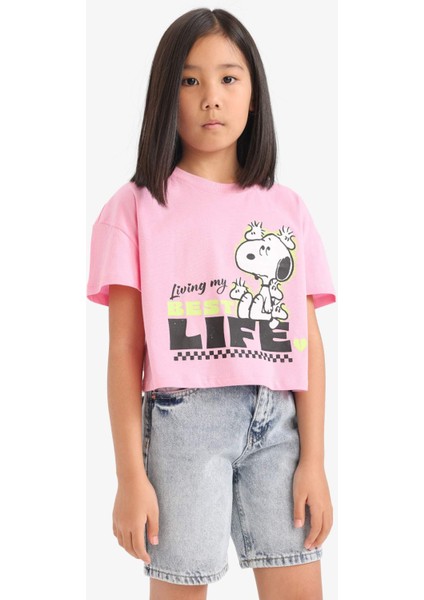 Kız Çocuk Snoopy Bisiklet Yaka Kısa Kollu Tişört E8160A825HS modelleri