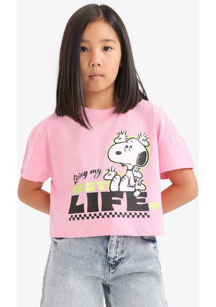 Kız Çocuk Snoopy Bisiklet Yaka Kısa Kollu Tişört E8160A825HS fırsatları