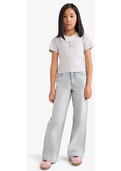 Kız Çocuk Cropped Fit Bisiklet Yaka Ribana Kısa Kollu Tişört E1830A825SM fiyatları