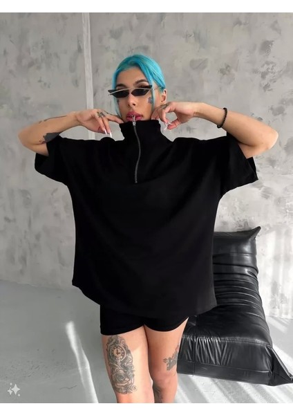 Yarım Fermuarlı Basic Tshirt