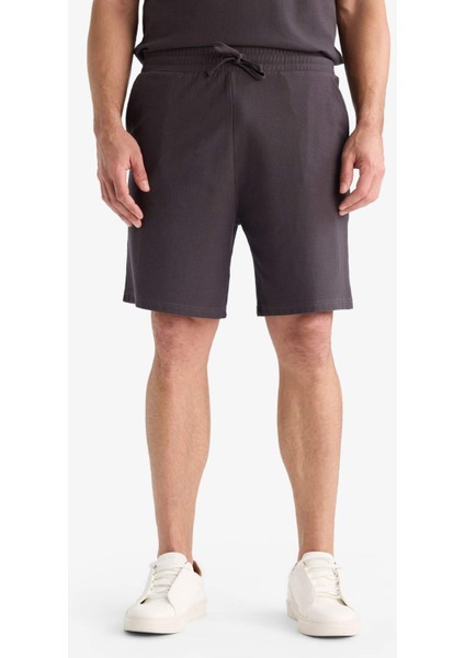 %100 Pamuk Relax Fit Twill Dokulu Cepli Şort E2590AX25SM