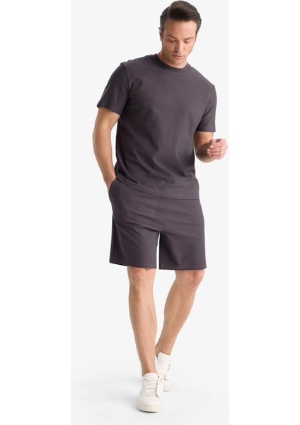 %100 Pamuk Relax Fit Twill Dokulu Cepli Şort E2590AX25SM